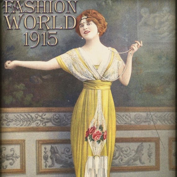 Revista de moda francesa de ropa vintage de 1915, diseño de