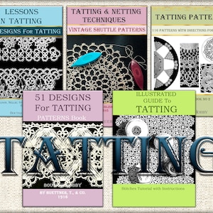 Collection of 5 - Tatting pattern,Needle tatting,vintage tatting