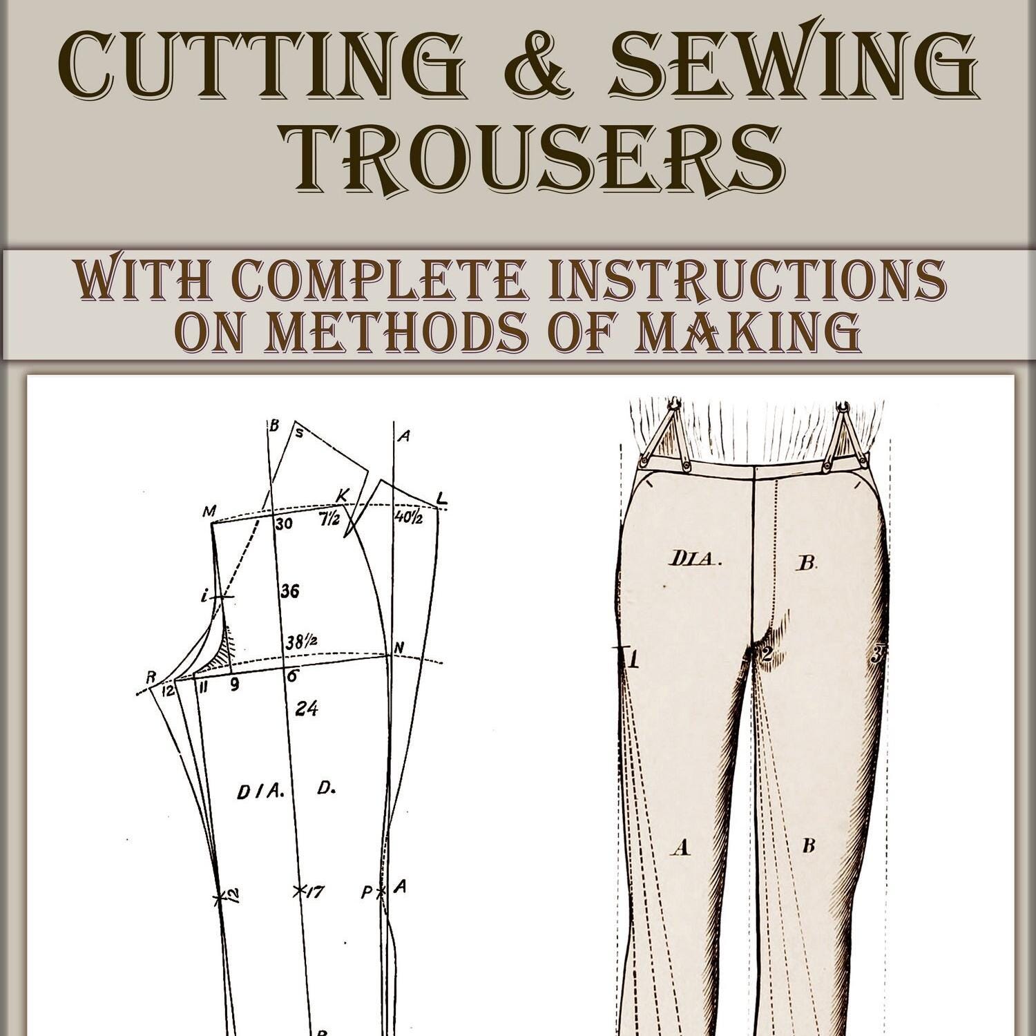 Vintage Cutting trousers,Victorian Mens sewing patterns,Printable book