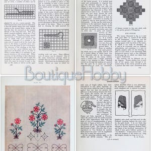 K&ouml;nnte beinhalten: Eine Seite aus einem Buch &uuml;ber Stickereistich, mit Illustrationen verschiedener Stiche und deren Namen. Die Seite enth&auml;lt auch eine detaillierte Beschreibung des Florentiner Stiches, einer beliebten Sticktechnik.