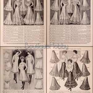 May include: A vintage advertisement for women's undergarments from the National Cloak and Suit Company. The ad features a variety of petticoats and underskirts in white and black lace, with ruffles and frills. The text reads "We Fill Your Order the Day We Receive It." and "You Save Money in Buying From Us."