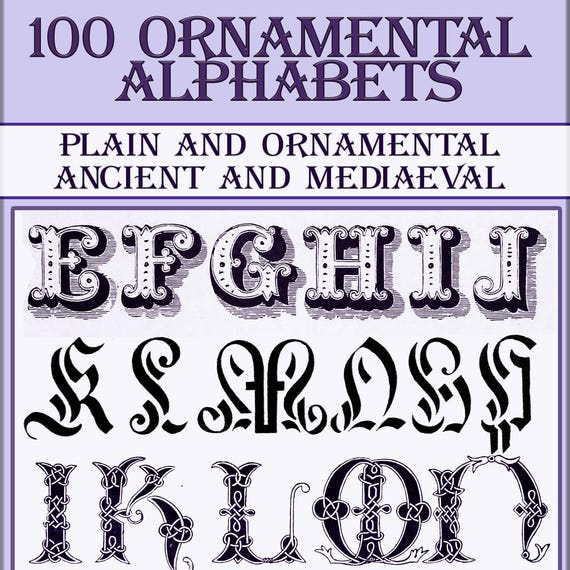 Alphabet vintage book,Printable letters,plain and ornamental, ancient and mediæval