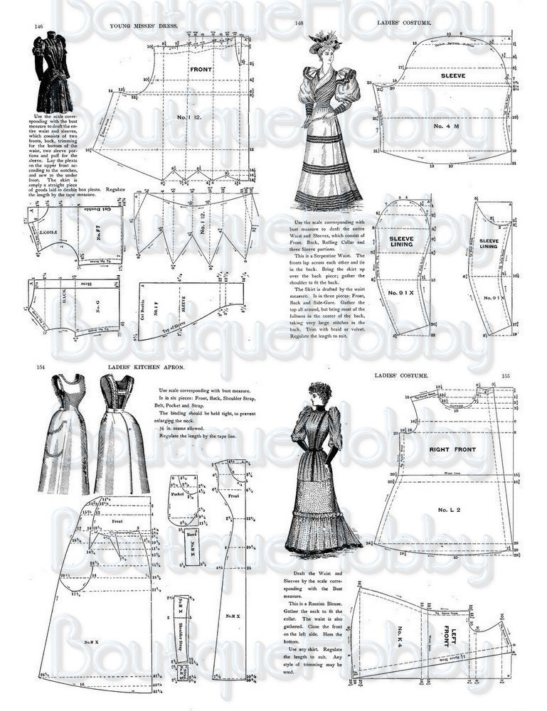 Victorian historical pattern dresscostume patternsantique Etsy