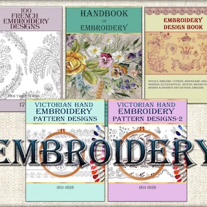 Victorian Hand Embroidery PDF books,vintage designs,pdf patterns - Collection of 5 vintage books