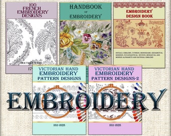 Victorian Hand Embroidery PDF books,vintage designs,pdf patterns - Collection of 5 vintage books