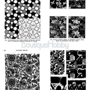 K&ouml;nnte beinhalten: Ein Schwarzwei&szlig;bild, das verschiedene geometrische Muster zeigt. Das Bild ist in vier Abschnitte unterteilt, wobei jeder Abschnitt ein anderes Muster aufweist. Die Muster sind alle abstrakt und geometrisch und bestehen aus einfachen Formen. Das Bild ist ein gutes Beispiel daf&uuml;r, wie geometrische Muster verwendet werden k&ouml;nnen, um interessante und optisch ansprechende Designs zu erstellen.