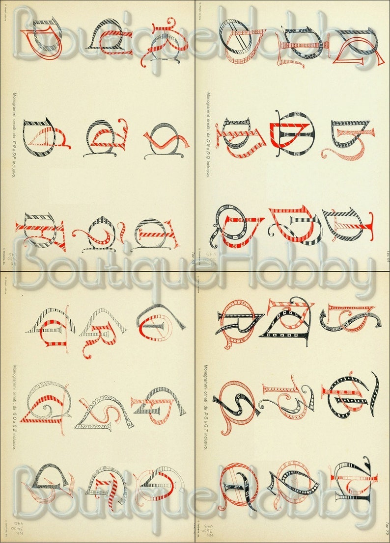 Vintage Italian Monogram fonts,Art deco letters,alphabets Embroidery Instant Download image 6