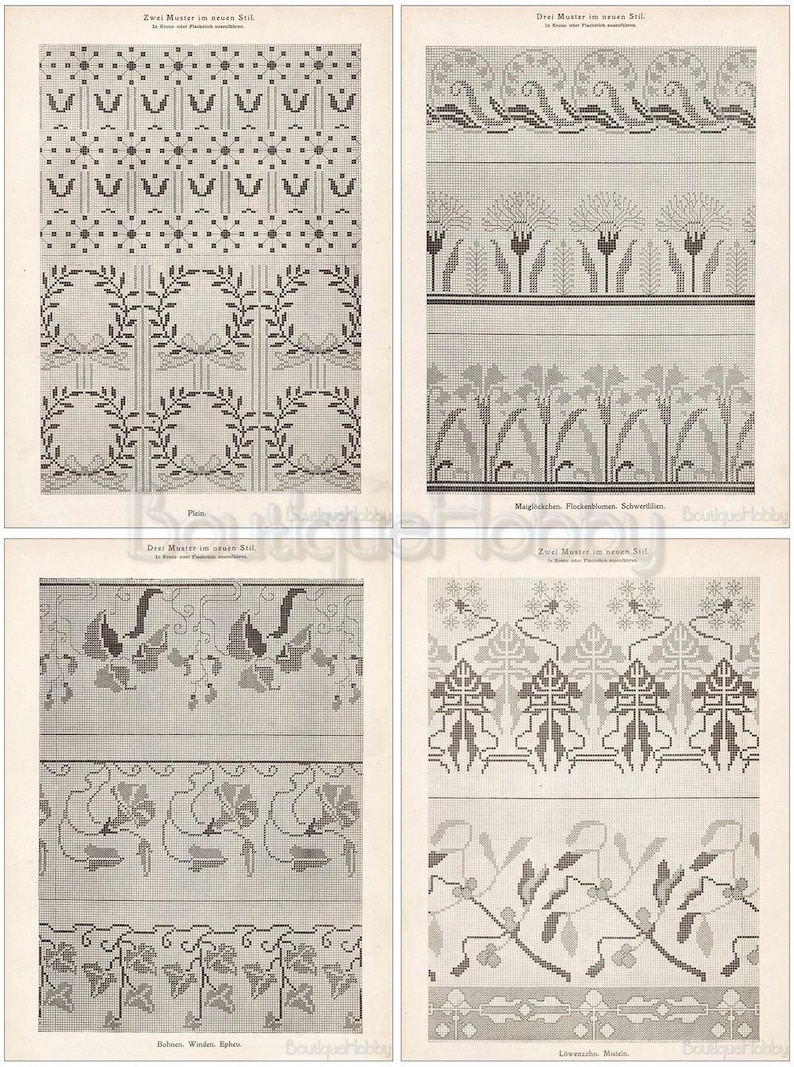 Wiener Mode Pattern Antique Cross Stitch Patterns, Wiener Mode Art Nouveau Embroidery, PDF ...