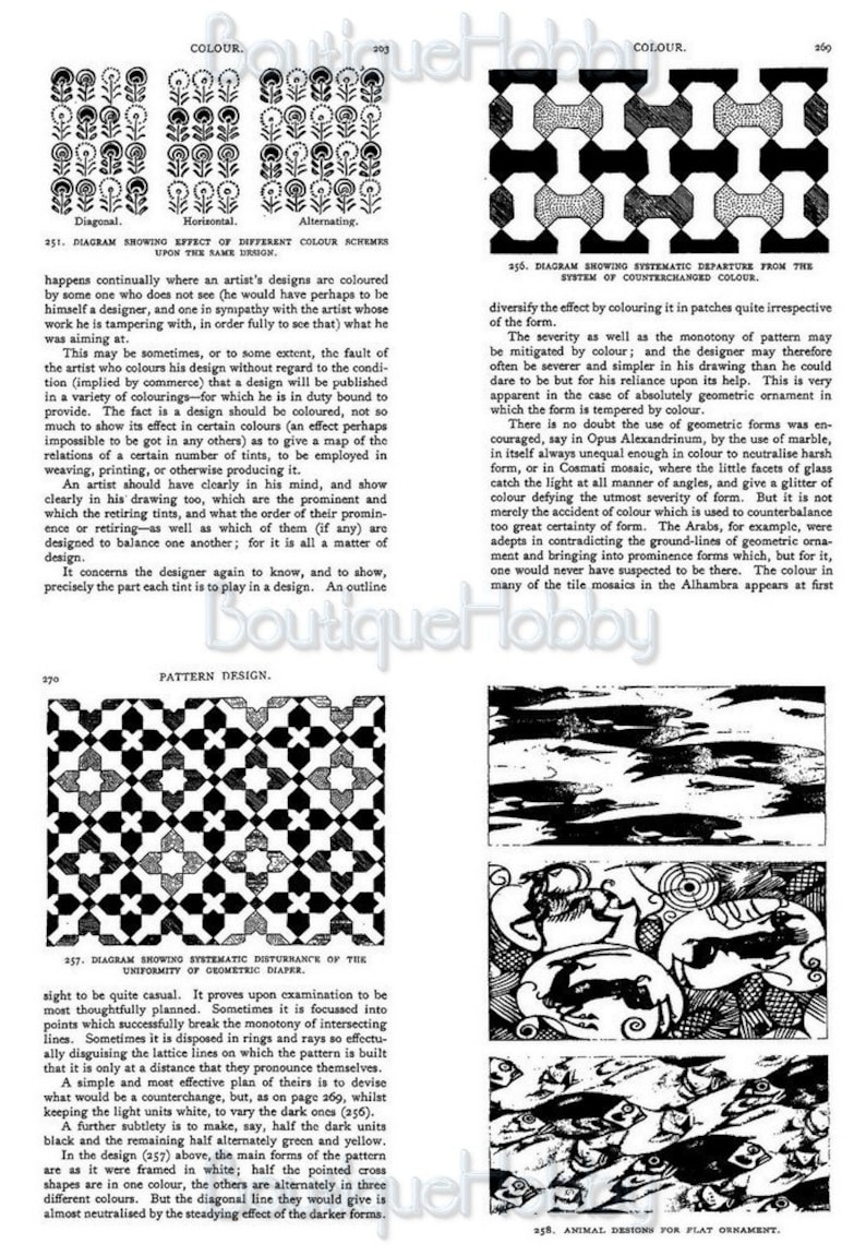 K&ouml;nnte beinhalten: Eine Schwarzwei&szlig;illustration eines geometrischen Musters. Das Muster besteht aus sich wiederholenden Quadraten und Sternen. Die Illustration stammt aus einem Buch &uuml;ber Musterdesign.