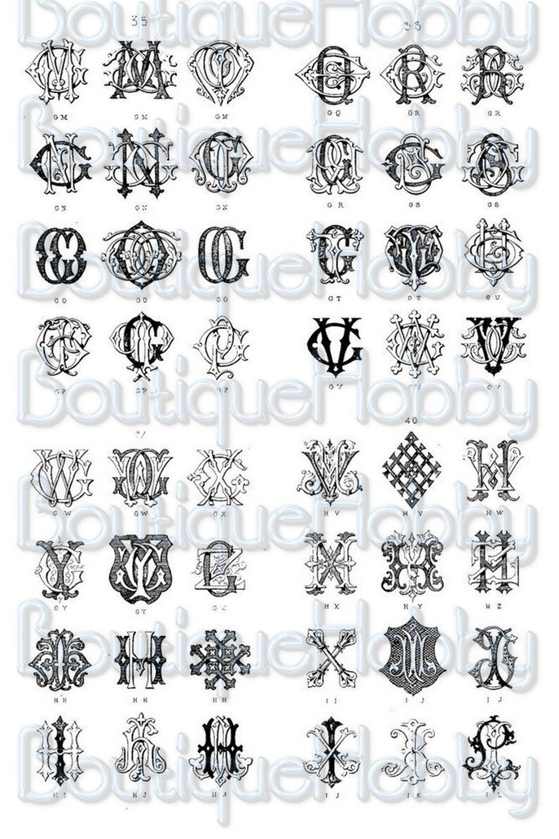 Pattern Initials Monogram Vintage Monograms,initials,alphabet PDF Instant Download - Etsy
