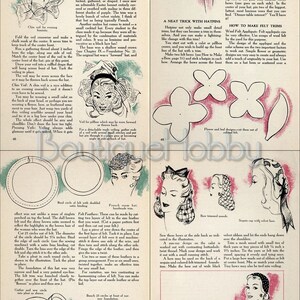 May include: A vintage illustration of a woman wearing a hat with a veil. The illustration is from a book about hat making and includes instructions on how to make different types of hats and trims.