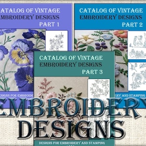 Vintage hand embroidery pattern designs,pdf patterns-Collection of 3