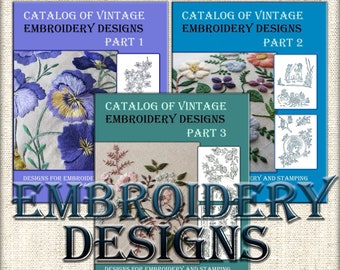 Vintage hand embroidery pattern designs,pdf patterns-Collection of 3