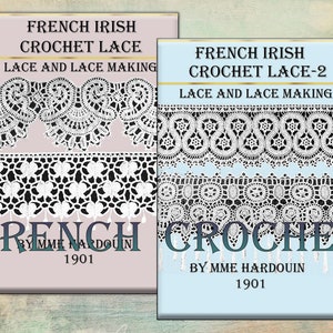 Vintage French irish crochet  lace trim,motifs patterns,Collection of 2 х books