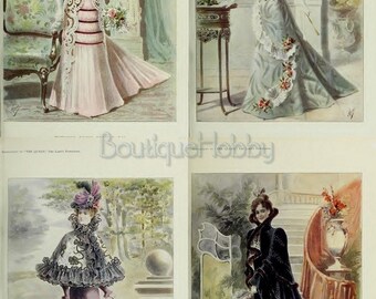 1877年発行のヴィクトリア朝ファッション誌：アンティーク衣装デザイン