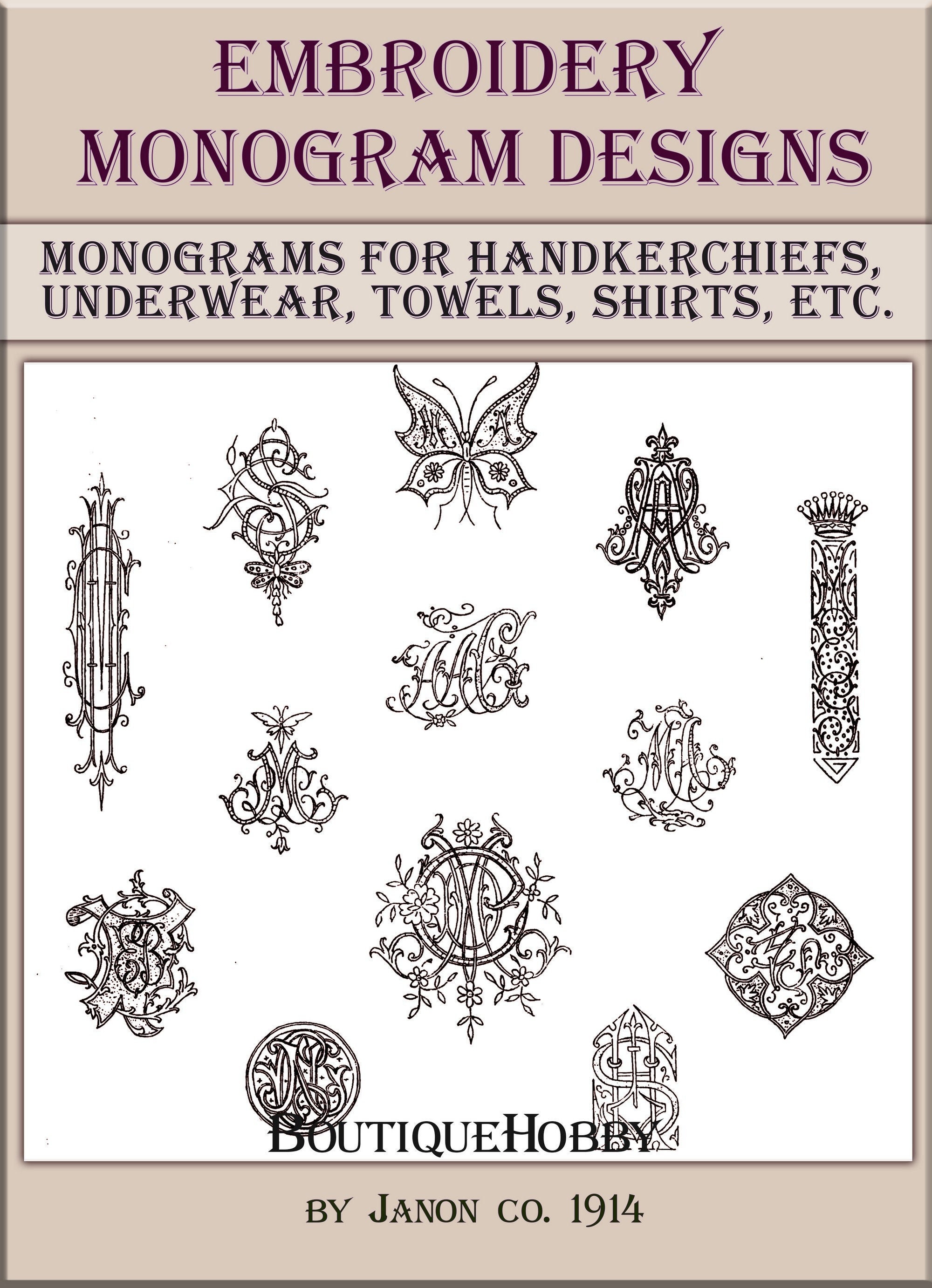 Vintage Hand Embroidery Monograms Designsmonogram Font | Etsy