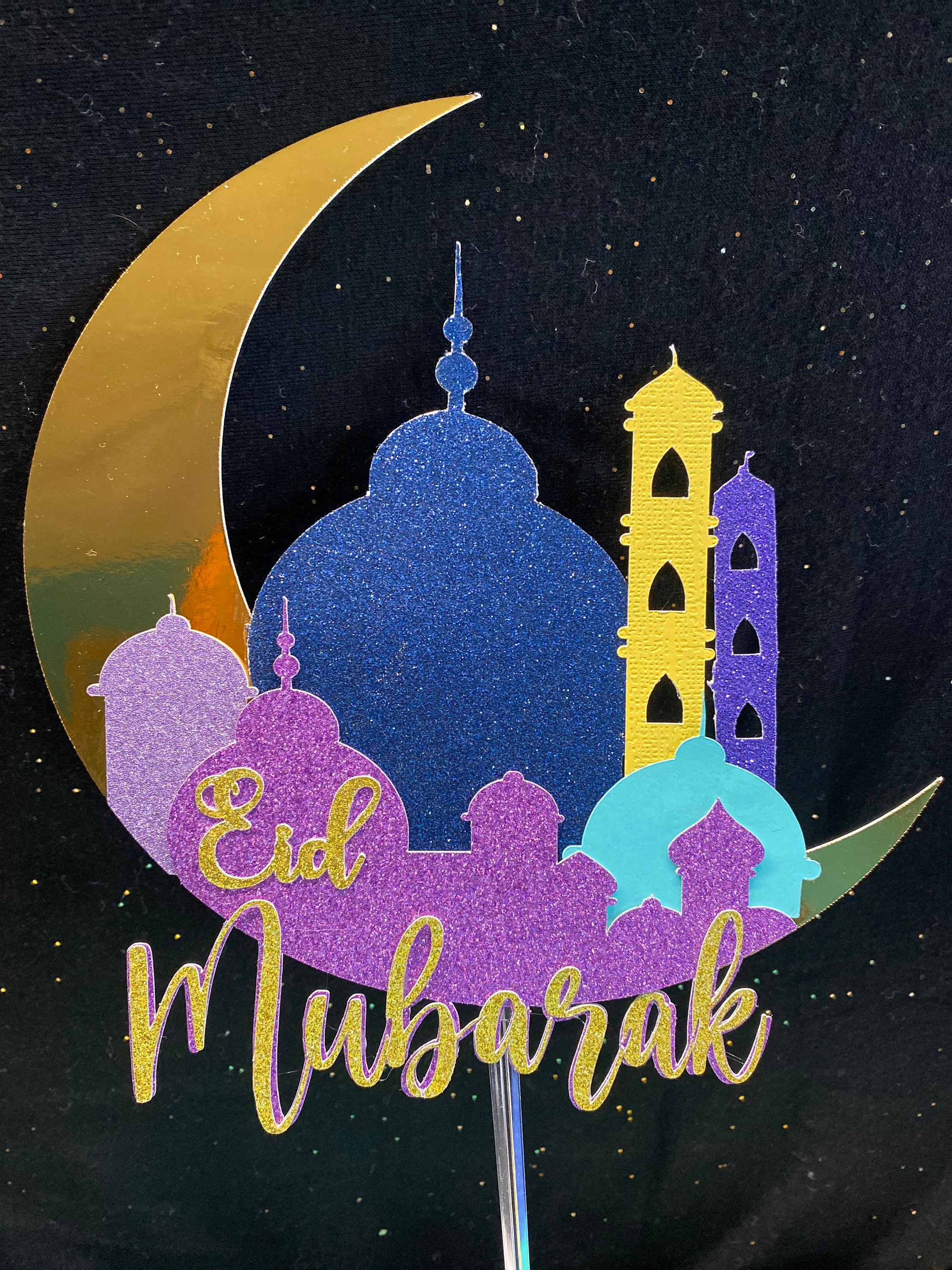 Eid Mubarak Cake Topper, Ramadan, Glitter Cake Topper, Eid Celebrations ...