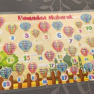 30 dagen Ramadan-kalender voor goede daden, aftelkalender voor Ramadan, afdrukbaar, Ramadan Mubarak, Ramadan-hoek, moslimkinderen