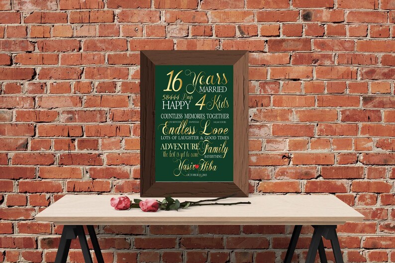 16th Wedding Anniversary Gift Married for 16 Years Gift