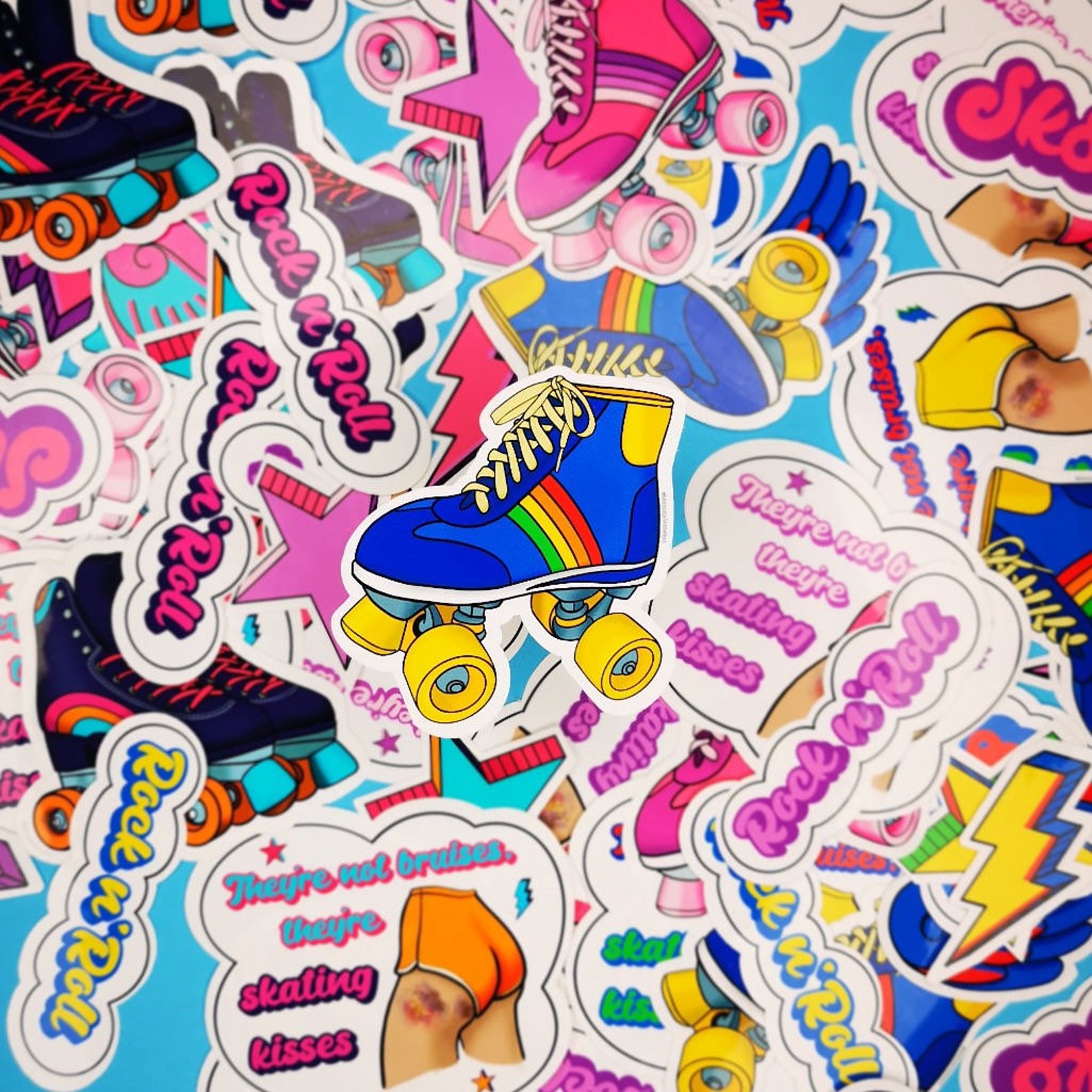 Roller Skate Stickers 7 Pack blue and Yellow Etsy