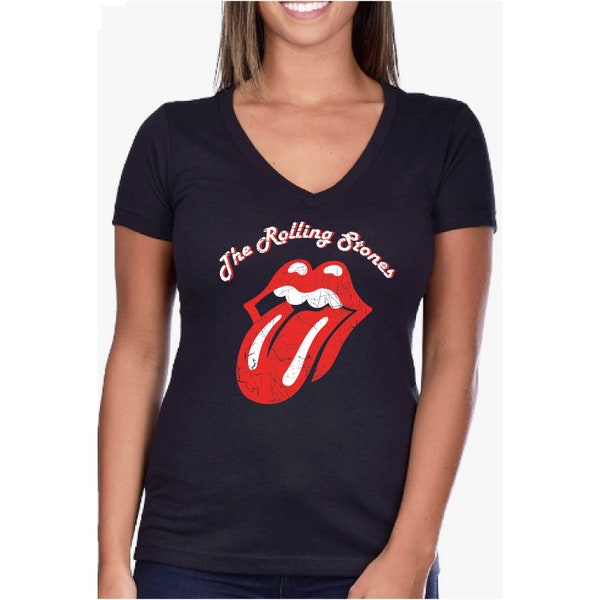 The Rolling Stones Tongue T-shirt- (Ladies V-neck)