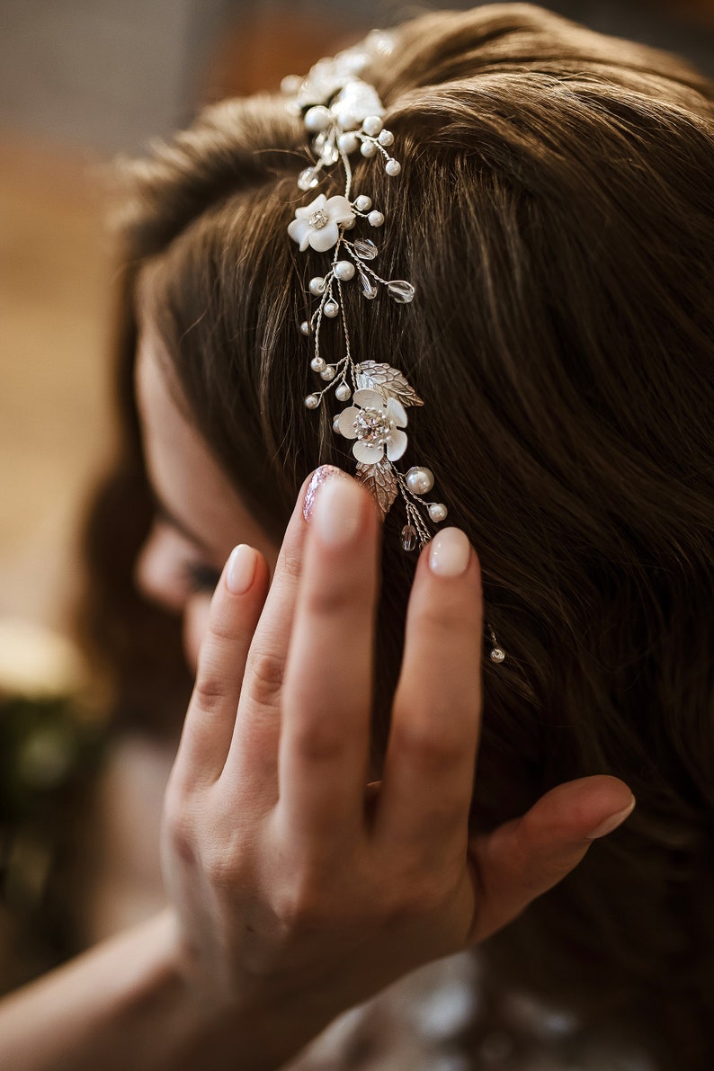 Bridal hair piece pearl flower bridal headband wedding Etsy