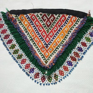 Orange Afghan Kuchi Beaded Patch, Green Hippie Costume Trimming, Boho Sew On Applique, Tribal Bag Decor