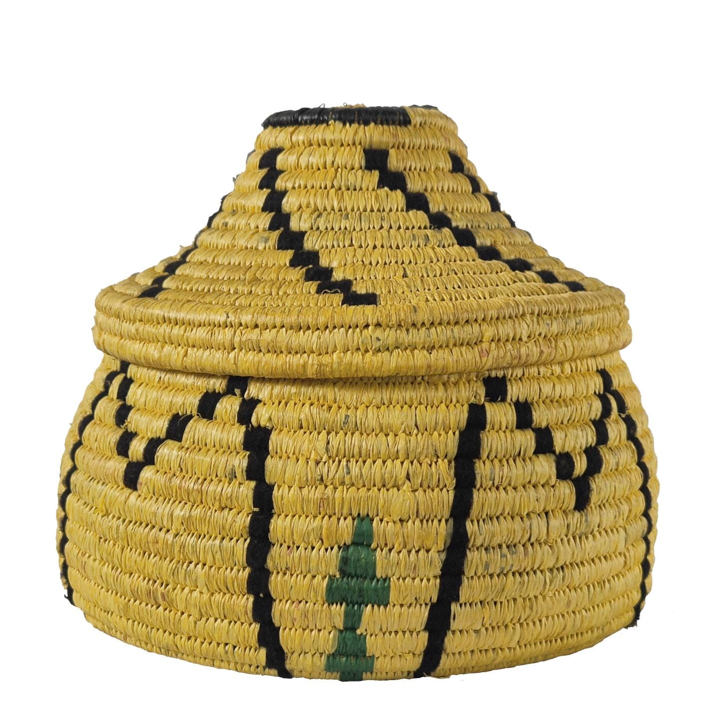 ヴィンテージ モロッコ ベルベル バスケット、蓋付き収納バスケット