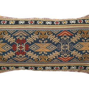 Indonesian Sumba Indigo Pahikung Cushion, Ethnic Geometric Pillow, Boho Tribal Lumbar