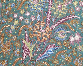 Vintage Indonesian Java Batik Tulis Fabric, Classic Tiga Negeri Textile, Green Javanese Handmade Sarong