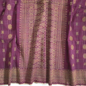 Vintage Indonesian Sumatran Songket Sarong, Batak Brocade Fabric, Purple Handmade Indonesian Textile