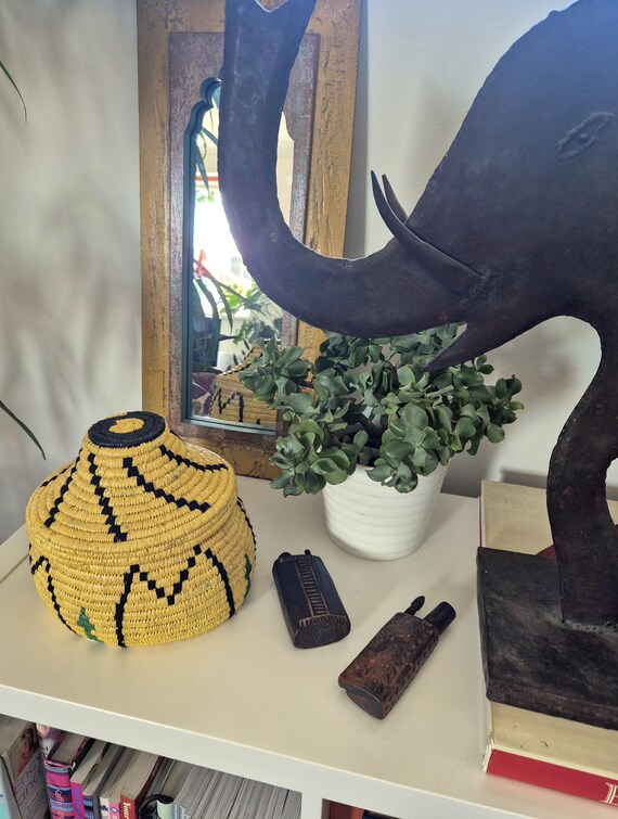 ヴィンテージ モロッコ ベルベル バスケット、蓋付き収納バスケット