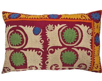 Uzbekistan Red Suzani Cushion, Boho Home Decor