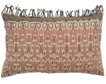 Indonesian Borneo Dayak Ikat Cushion, Fringed Boho Tribal Pillow, Ethnic Home Decor