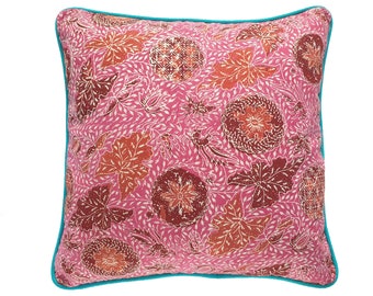 Vintage Indonesian Pink Batik Cushion, Javanese Handmade Pillow, Boho Home Decor