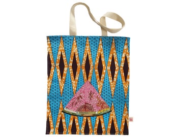 Watermelon Cloth Tote Bag for Charity, African Batik Shopping Bag, Donations for Gaza