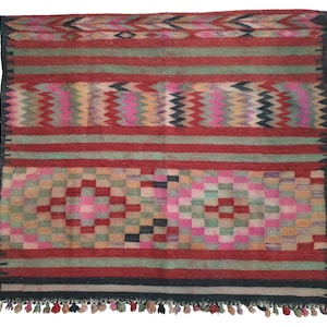 Tunisian Kilim Rug, Small Natural Dye Carpet