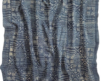 Vintage African Mali Indigo Cloth, Boho Wall Hanging, Ethnic Geometric Shawl