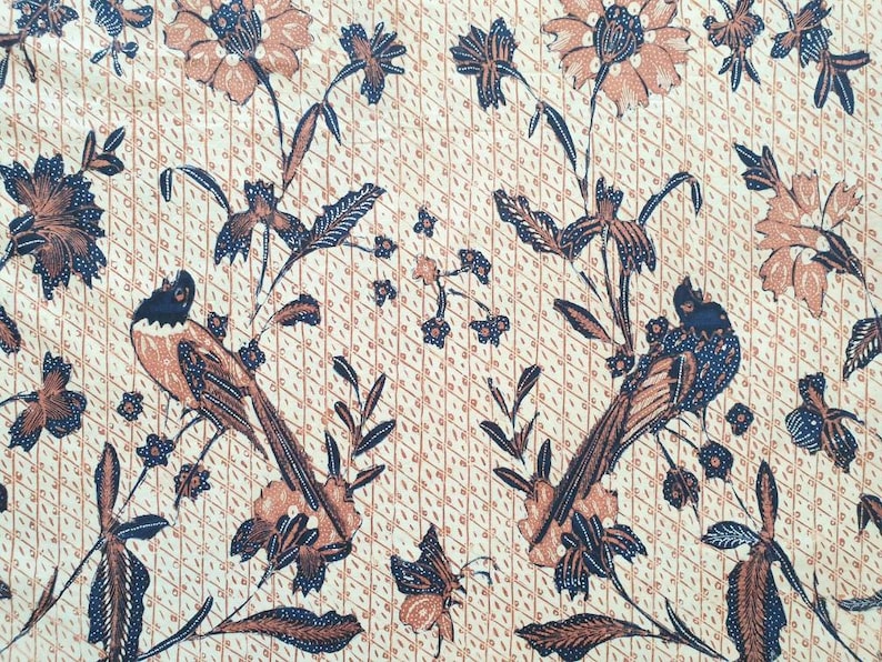 Vintage Indonesian Banyumas Batik Tulis Fabric, Java Sarong Textile, Boho Handmade Wrap, Ethnic Bird Wall Cloth image 1