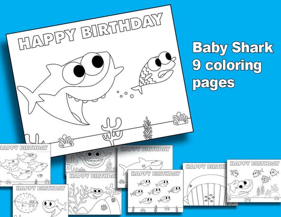 Baby Shark coloring pages happy birthday Printable digital