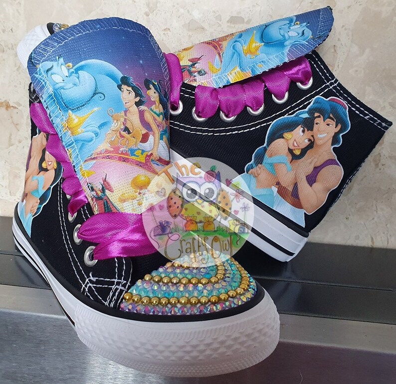 Custom Kids Aladdin Jasmine Shoes Persoanlized Sneakers High Low Tops Princess Pumps Name Genie Magical Ribbon