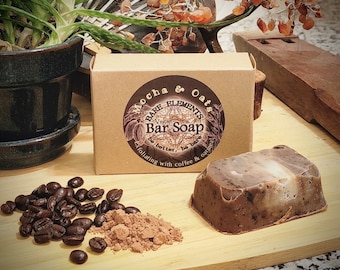 Mocha & Oats Exfoliating Soap | Palm Oil Free - Vegan - Kraft Box - Compostable Label - Natural Ingredients -  Pure Essential Oils