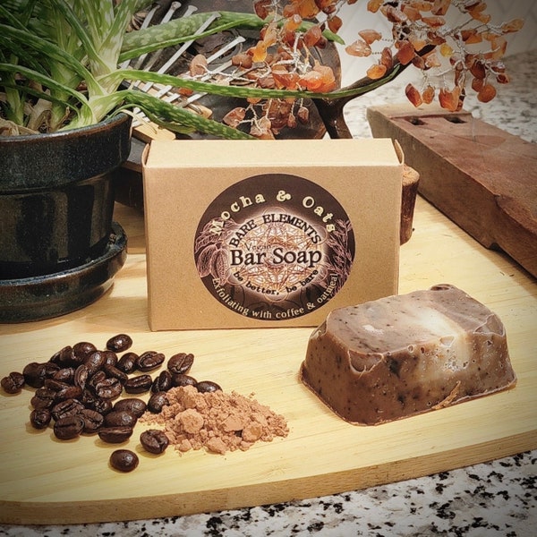 Mocha & Oats Exfoliating Soap | Palm Oil Free - Vegan - Kraft Box - Compostable Label - Natural Ingredients -  Pure Essential Oils