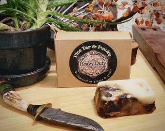 Heavy Duty Pine Tar & Pumice Bar Soap | Palm Oil Free - Vegan - Kraft Box - Compostable Label - Natural Ingredients -  Pure Pine Tar