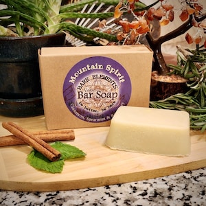 Mountain Spirit Bar Soap | Palm Oil Free - Vegan - Kraft Box - Compostable Label - Natural Ingredients -  Pure Essential Oils