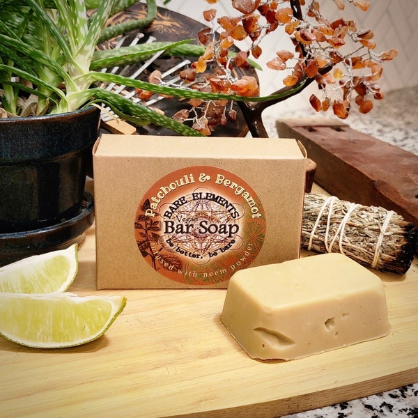 Patchouli & Bergamot w/ Neem Bar Soap | Palm Oil Free - Vegan - Kraft Box - Compostable Label - Natural Ingredients -  Pure Essential Oils