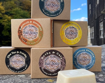 Variety Set of Bar Soap - 8 Full Size Bars | Palm Oil Free - Vegan - Kraft Box - Compostable Label - Natural Ingredients -  Essential Oil