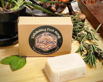 Tea Tree & Rosemary Exfoliating Foot Scrub Bar Soap | Palm Oil Free - Vegan - Kraft Box - Compostable Label - Natural Ingredients