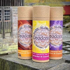 Juego variado de desodorantes: elige 3, sin bicarbonato de sodio, vegano, tubo Kraft, etiqueta compostable, ingredientes naturales, aceite esencial puro