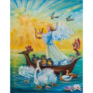 Ángel Arte Original Pintura Caprichosa Noé Arca Animales Vivero Pared Arte Cuento de Hadas Decoración 10'x 12' pulgadas por AnjiHarmonyArt